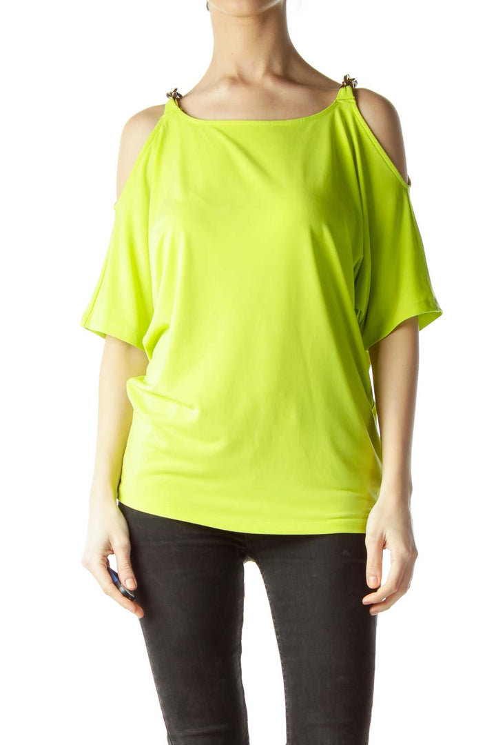 Fluorescent Green Shoulder Chains Blouse