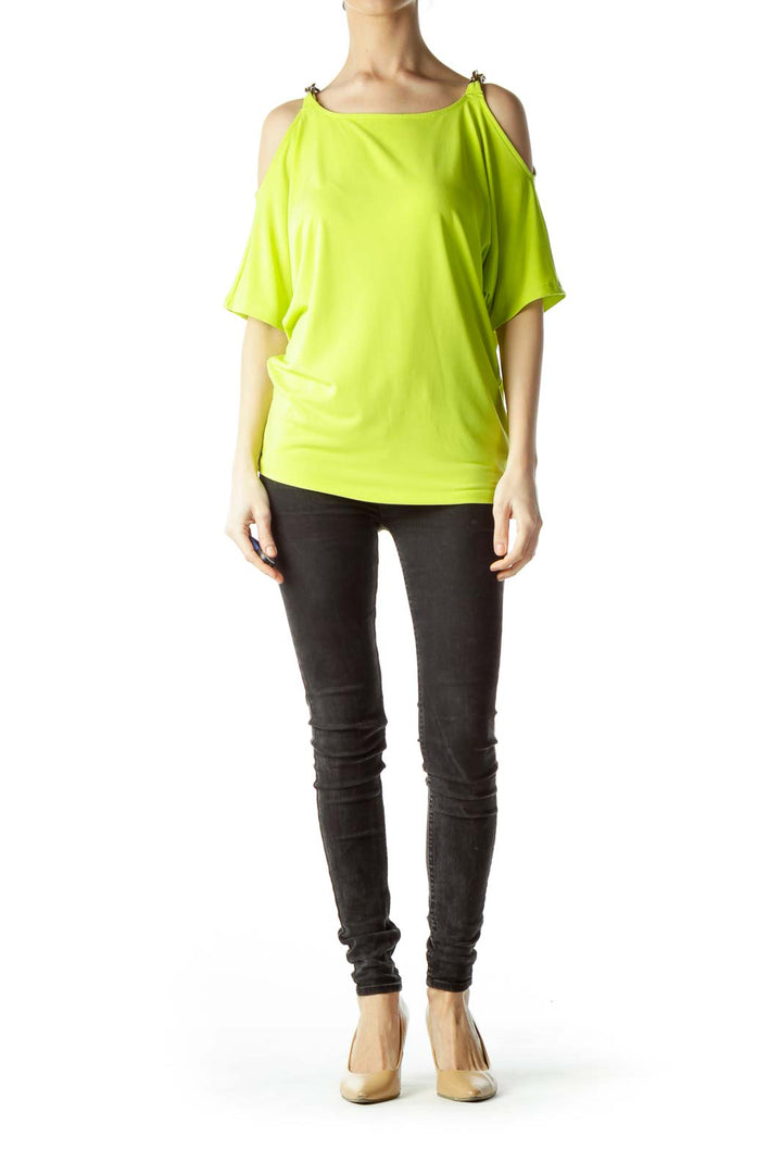 Fluorescent Green Shoulder Chains Blouse