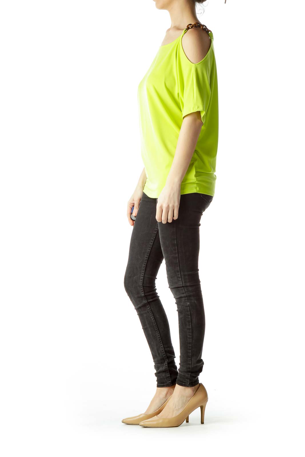 Fluorescent Green Shoulder Chains Blouse