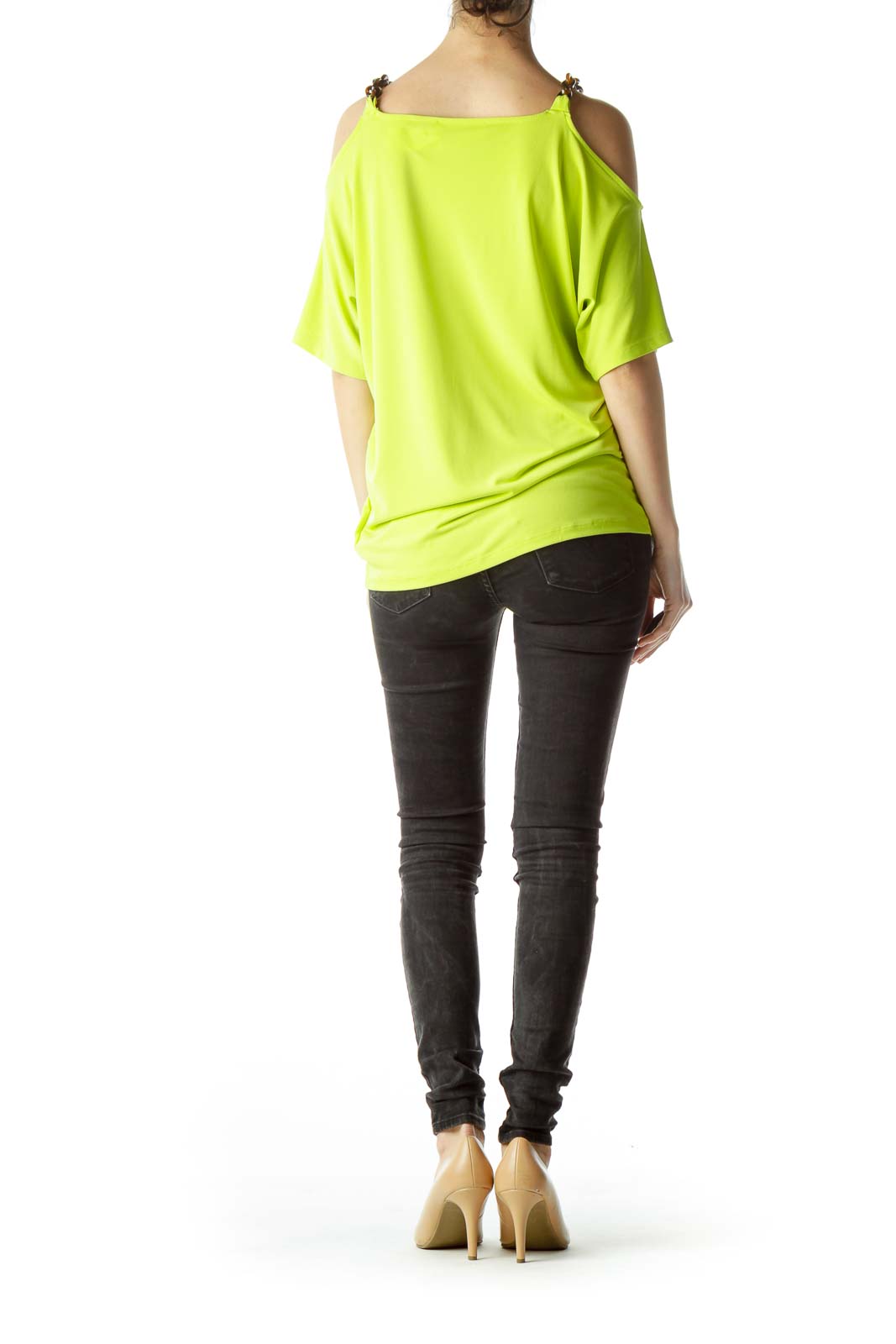 Fluorescent Green Shoulder Chains Blouse