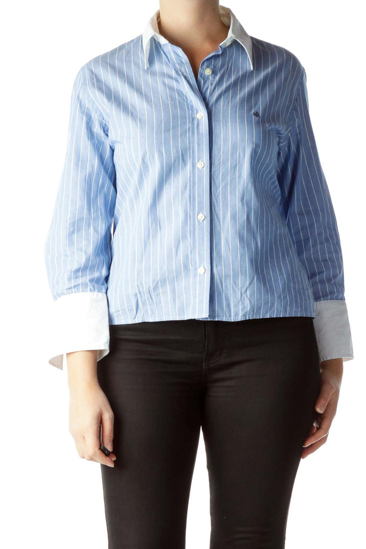 Blue White Pinstripe 100% Cotton Shirt