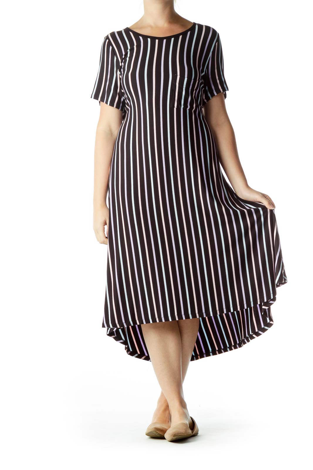 Black Purple Pinstripe Jersey Dress