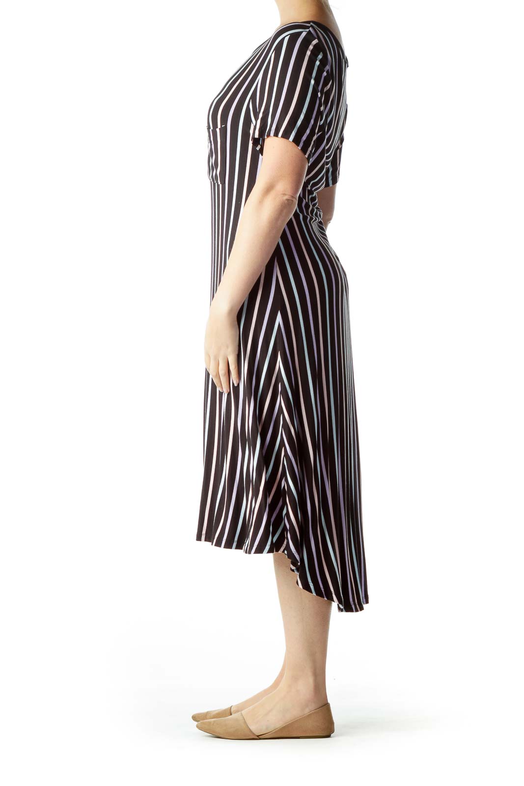 Black Purple Pinstripe Jersey Dress