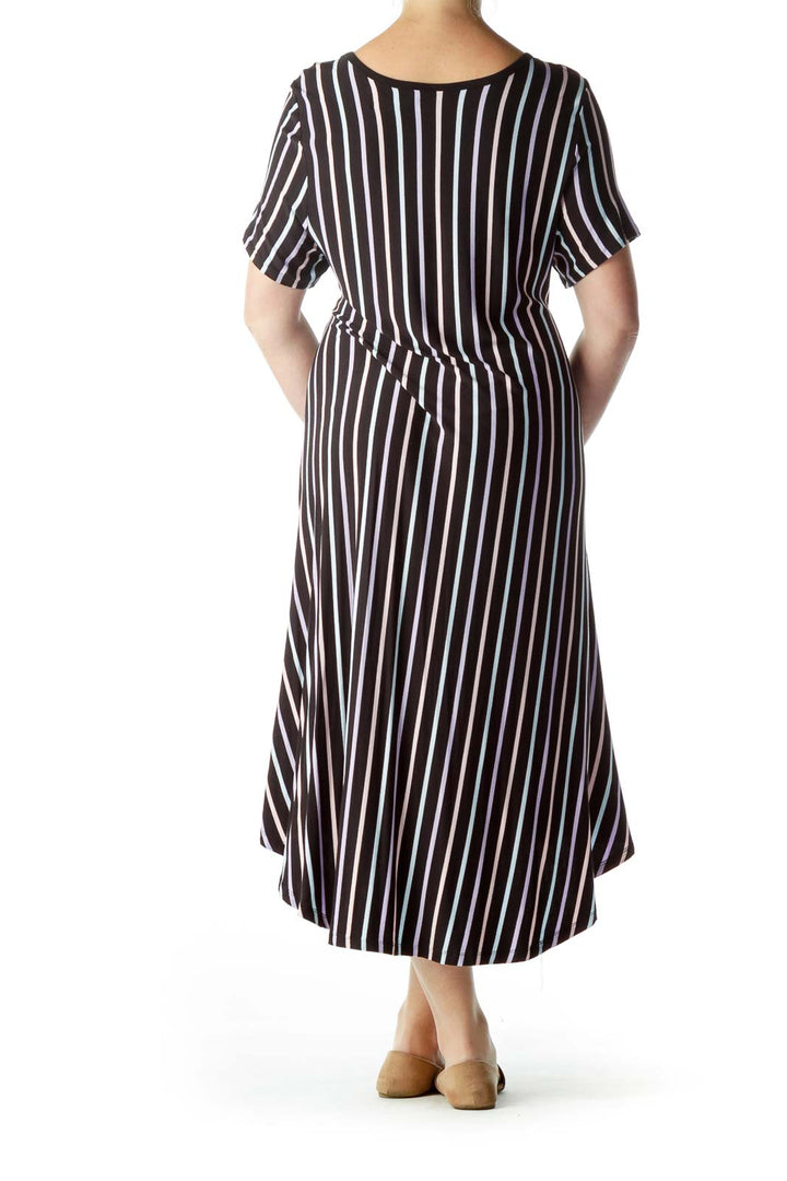 Black Purple Pinstripe Jersey Dress