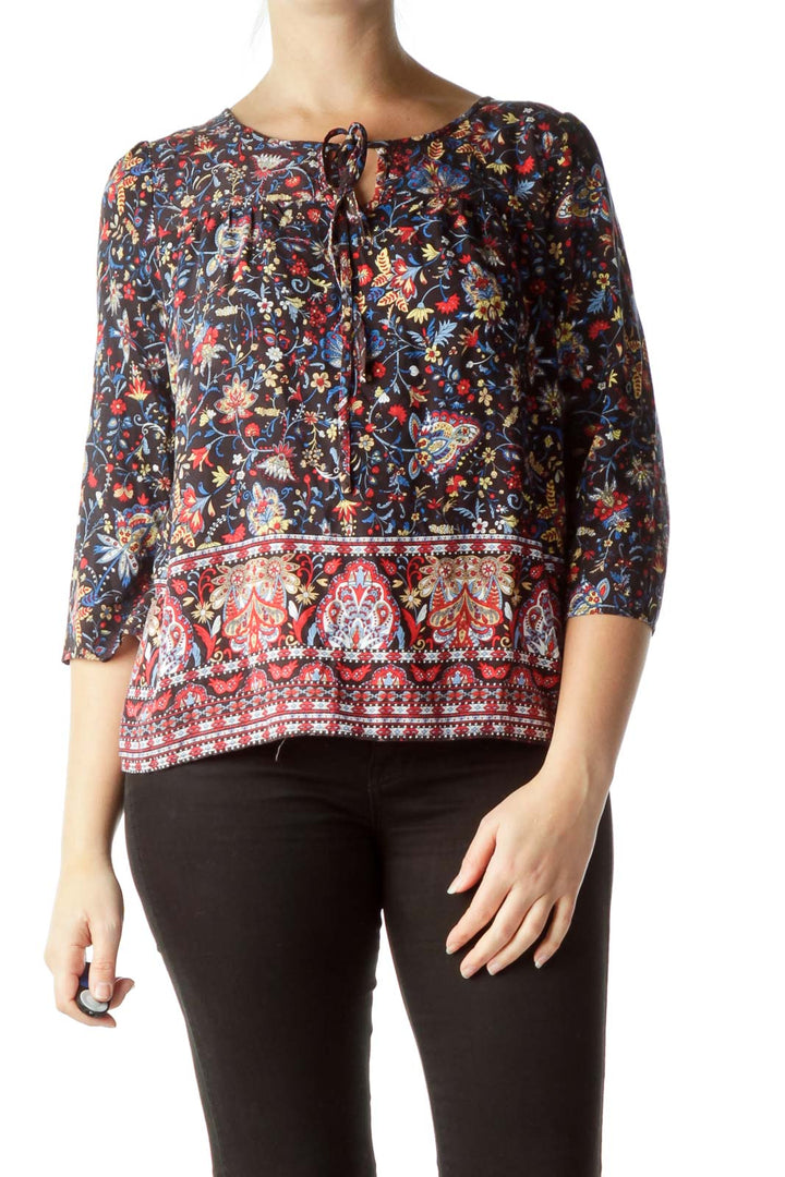 Multicolored Floral Print Flared Blouse