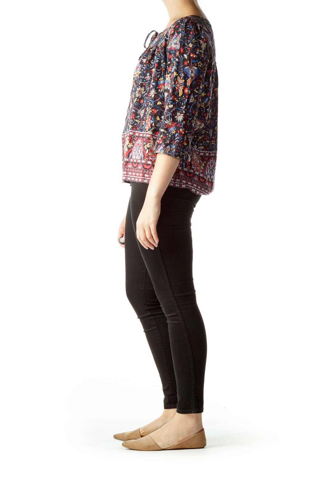 Multicolored Floral Print Flared Blouse