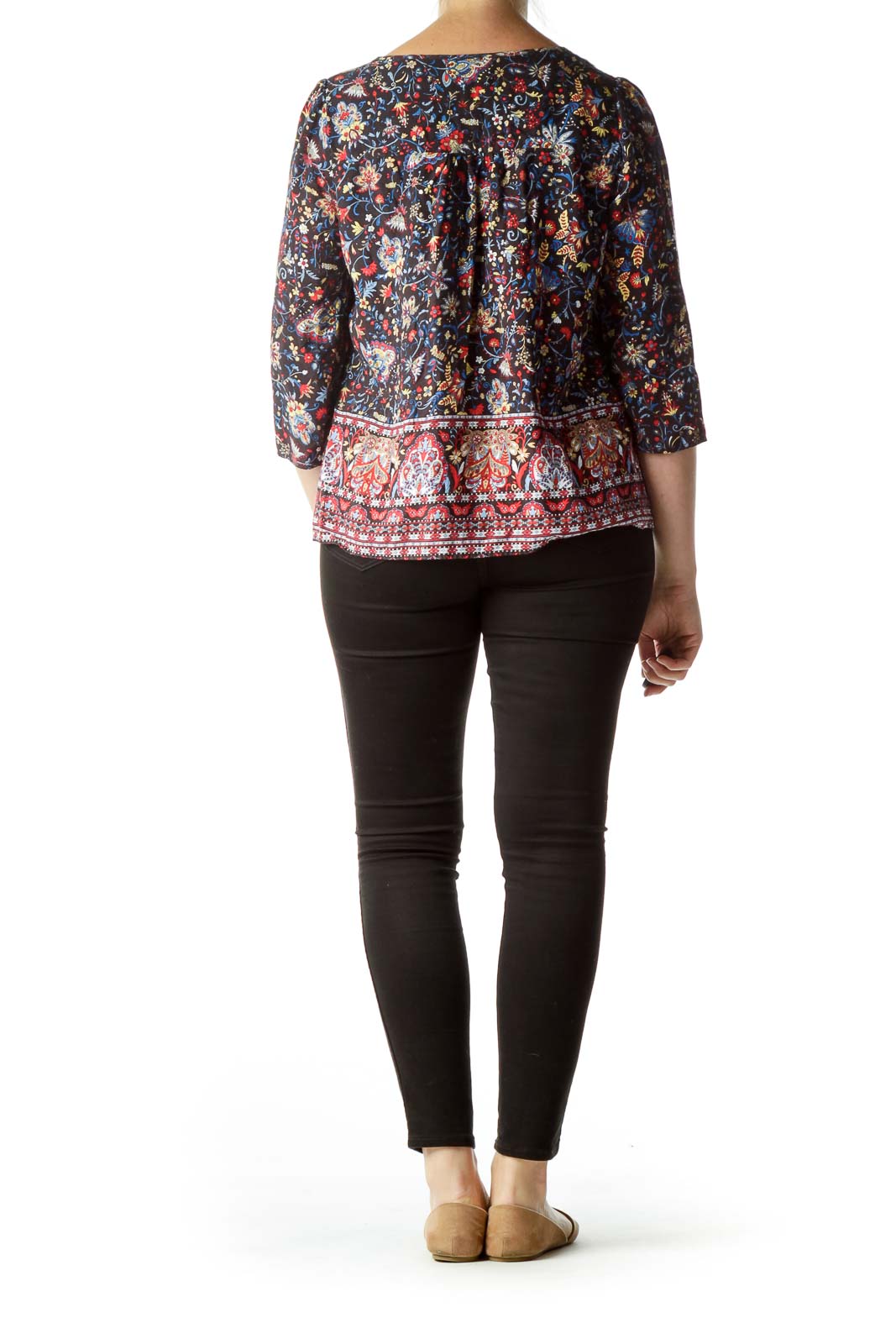 Multicolored Floral Print Flared Blouse