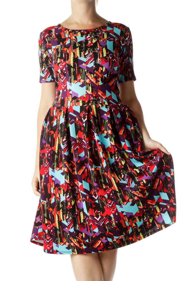 Red Multicolor Print Empire Waist Dress