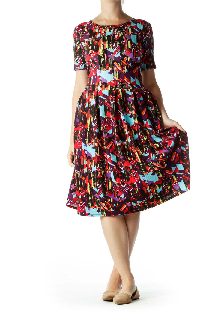 Red Multicolor Print Empire Waist Dress