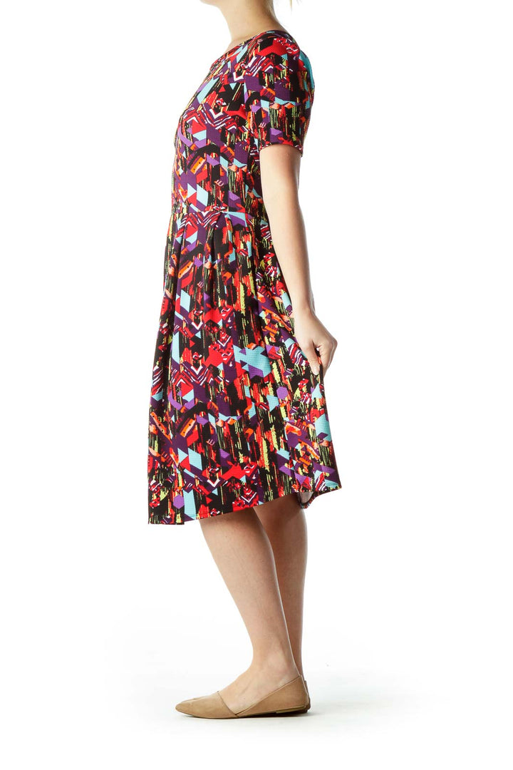 Red Multicolor Print Empire Waist Dress