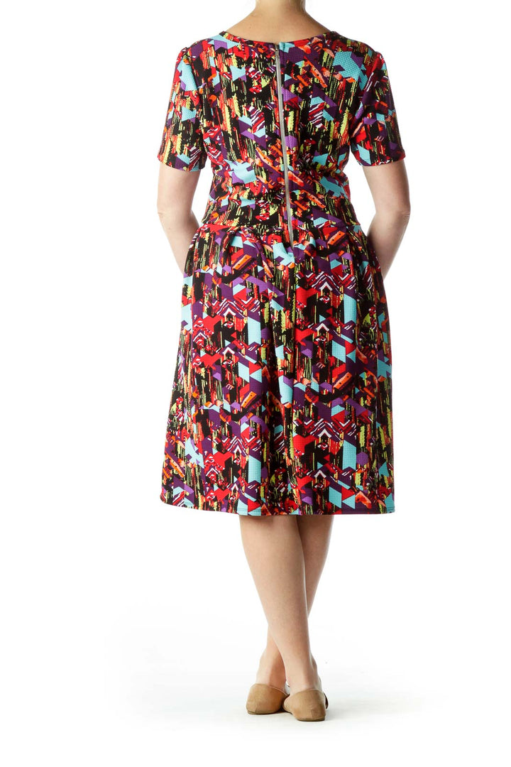 Red Multicolor Print Empire Waist Dress