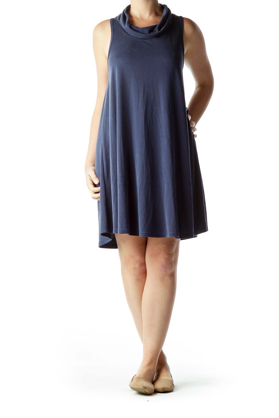 Blue Cowl Neck Shift Dress