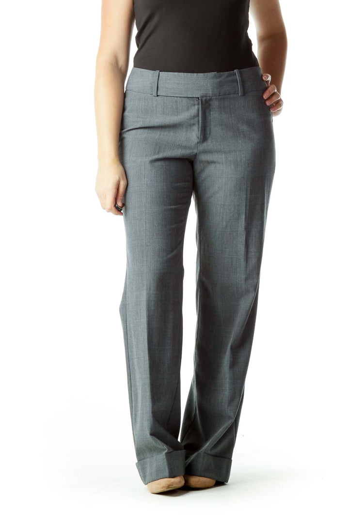 Gray Plaid Straight Leg Pants