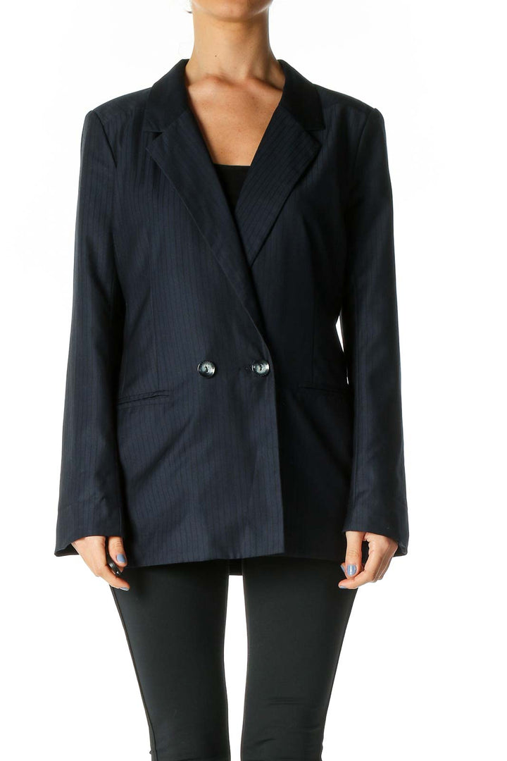 Navy Pinstripe Detail Oversized Blazer