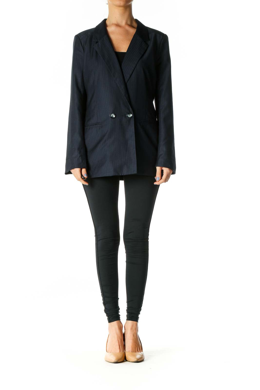 Navy Pinstripe Detail Oversized Blazer