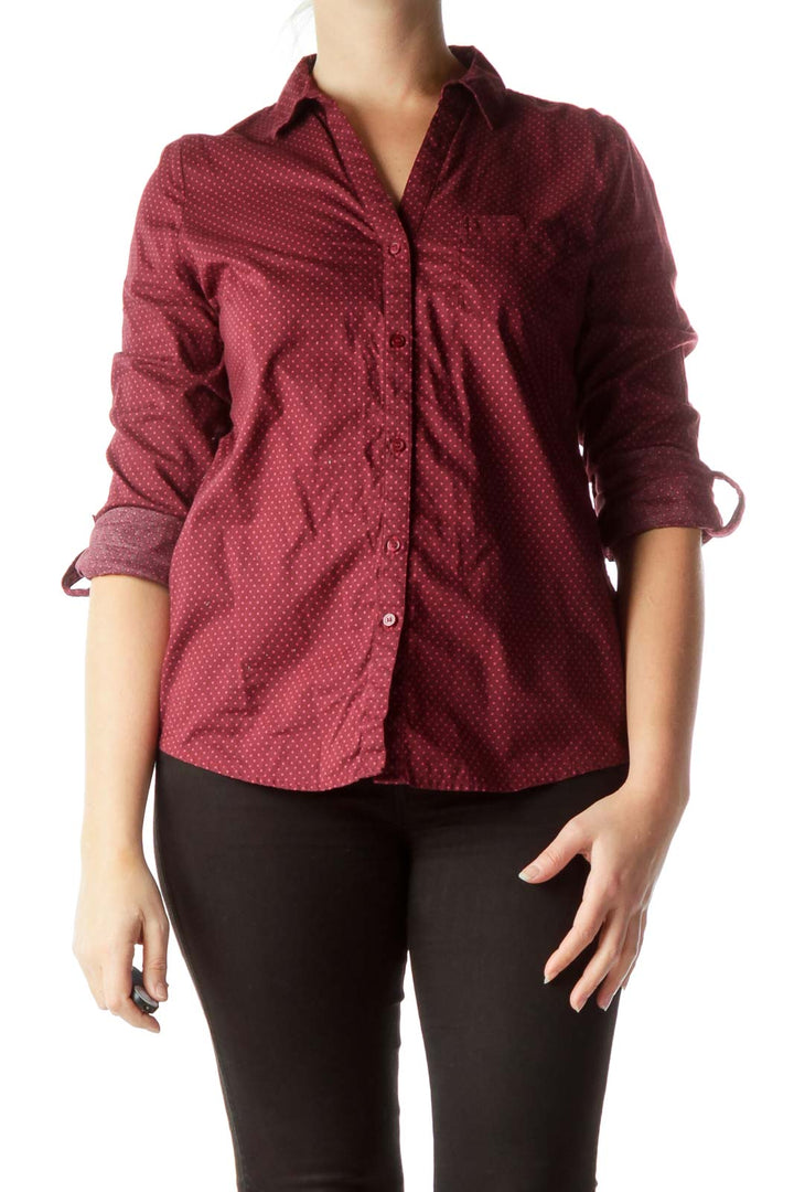 Burgundy Polka-Dot 100% Cotton Shirt