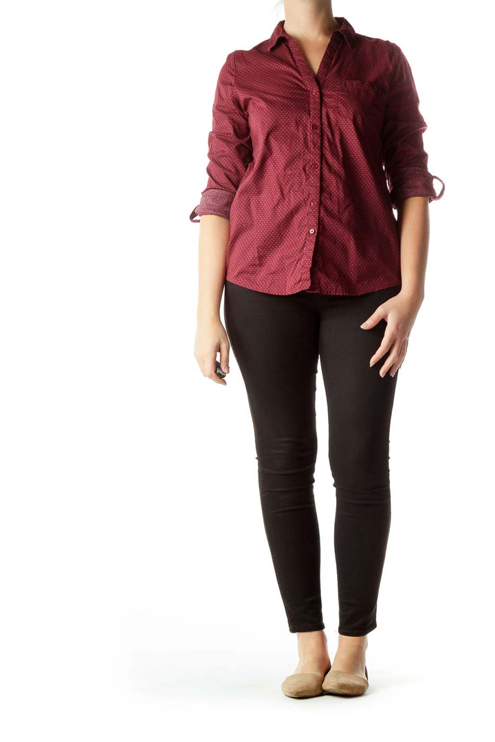 Burgundy Polka-Dot 100% Cotton Shirt