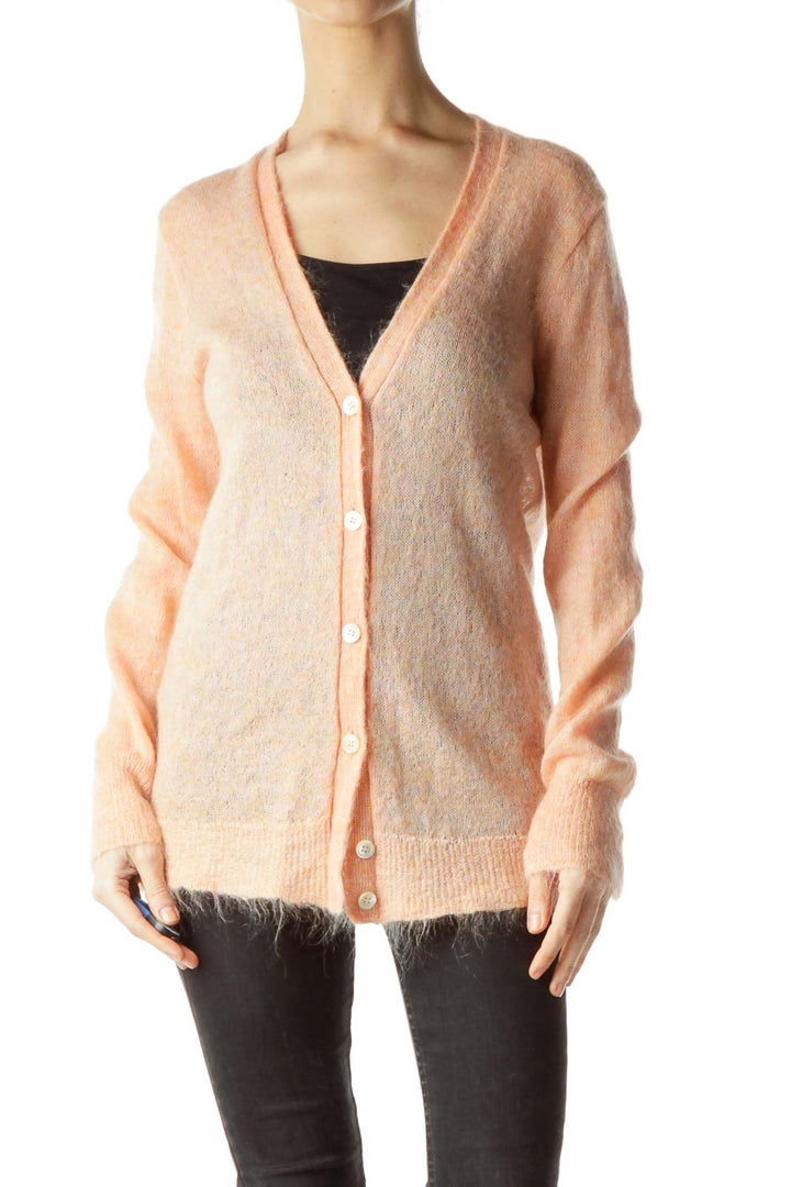 Coral Orange Long Sleeve Cardigan