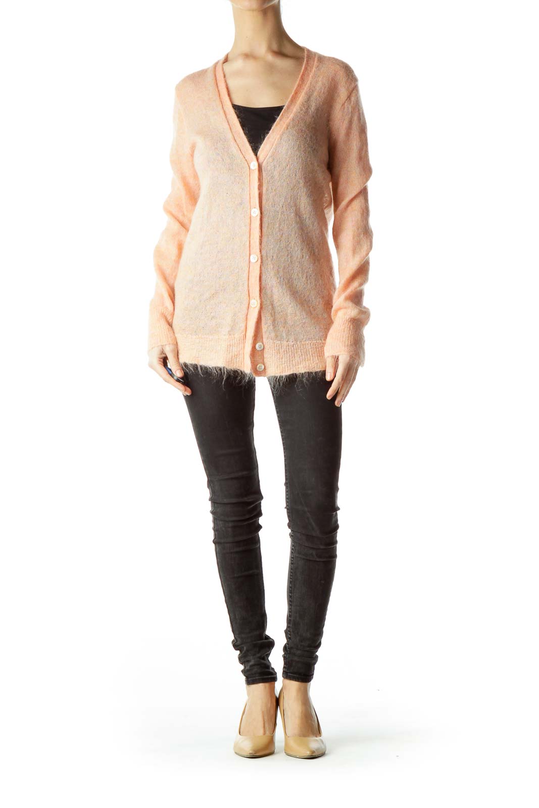 Coral Orange Long Sleeve Cardigan