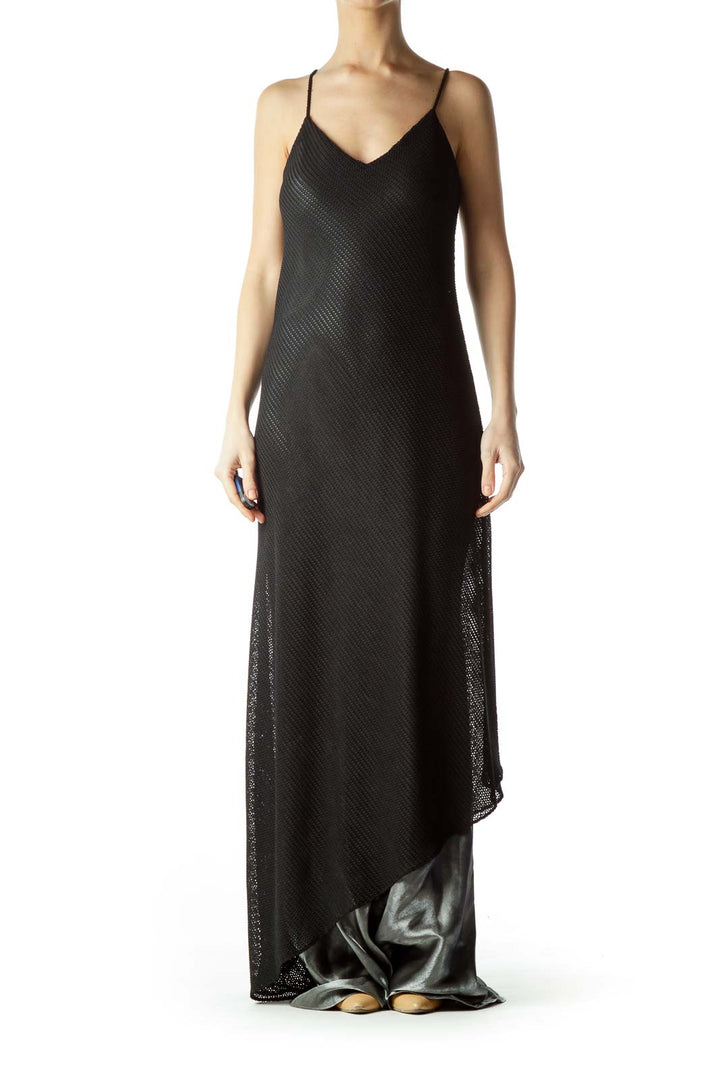 Black Cable Knit Spaghetti Strap Maxi Dress