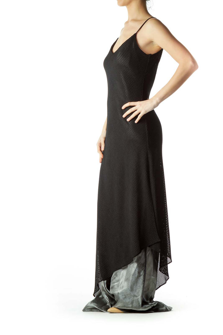 Black Cable Knit Spaghetti Strap Maxi Dress