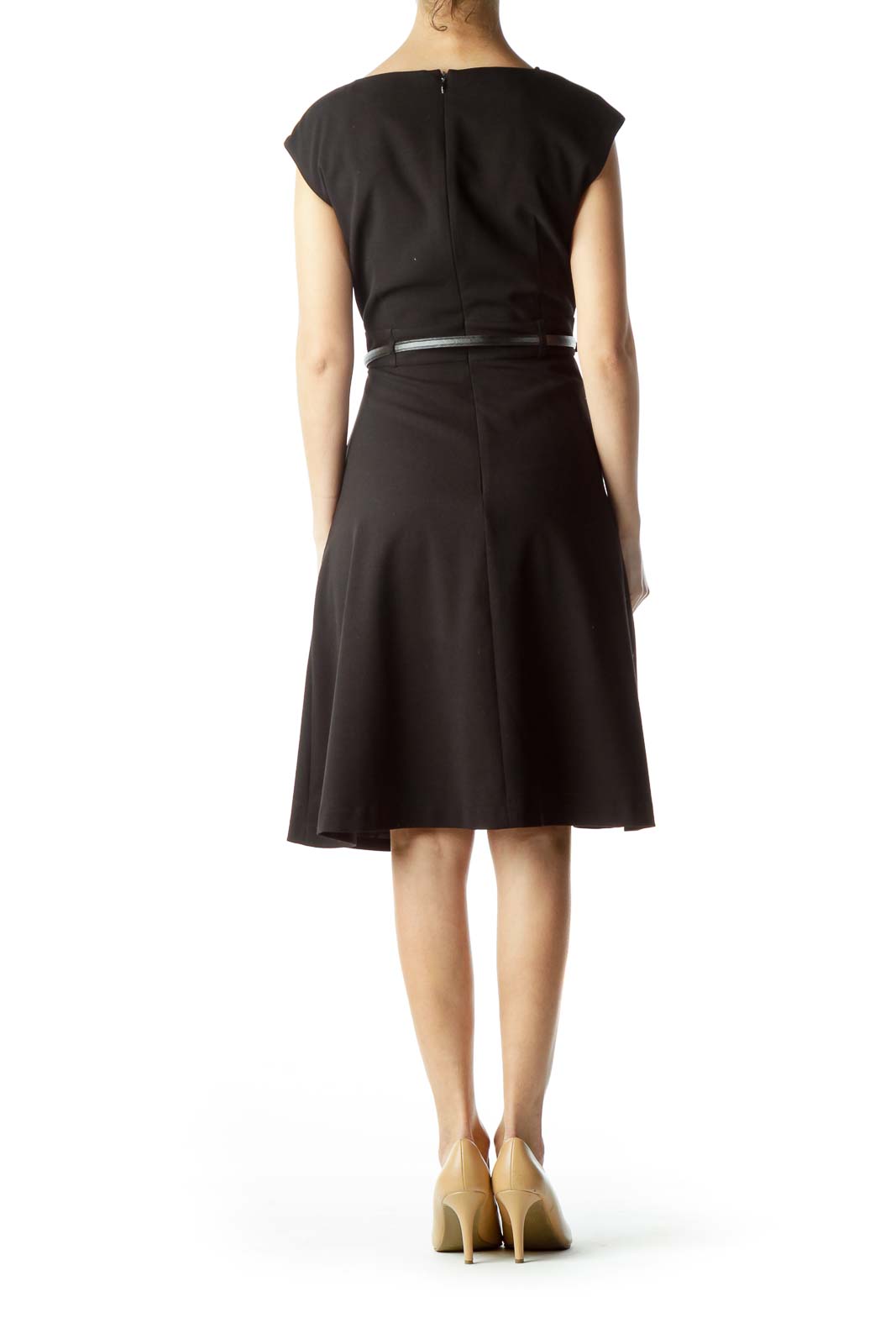 Black Red Color Block Belted Work Dress