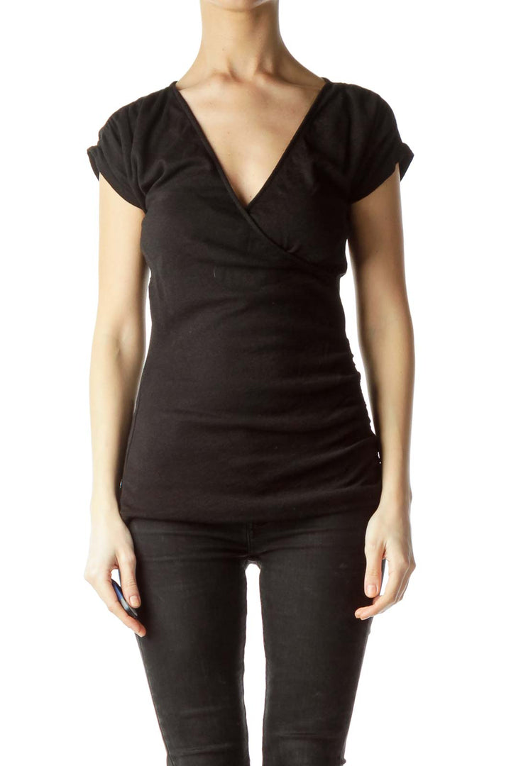 Black V-Neck Stretch Top