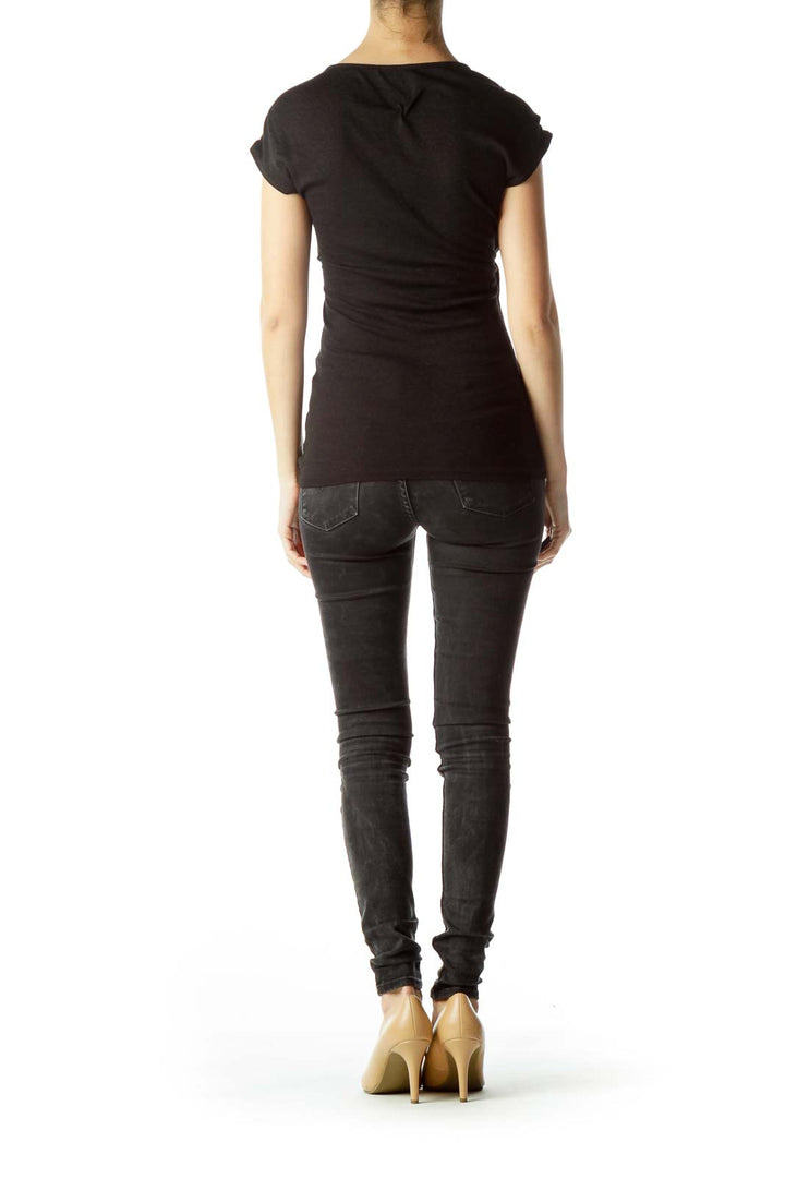 Black V-Neck Stretch Top