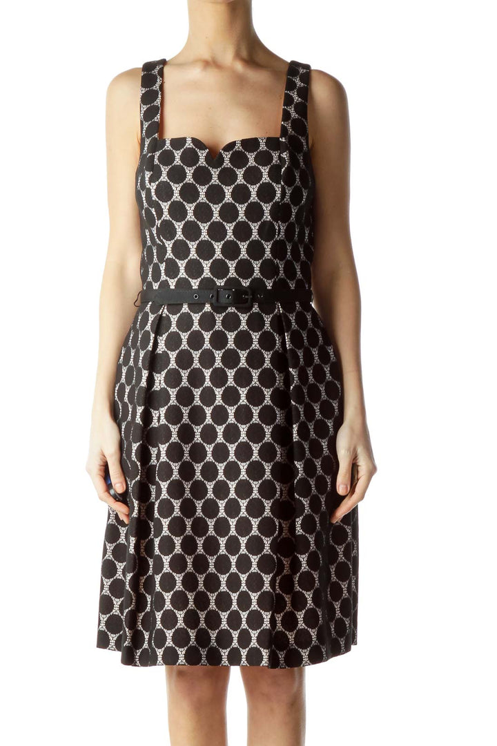 Black & Pink Lace Polka Dot Sleeveless Work Dress