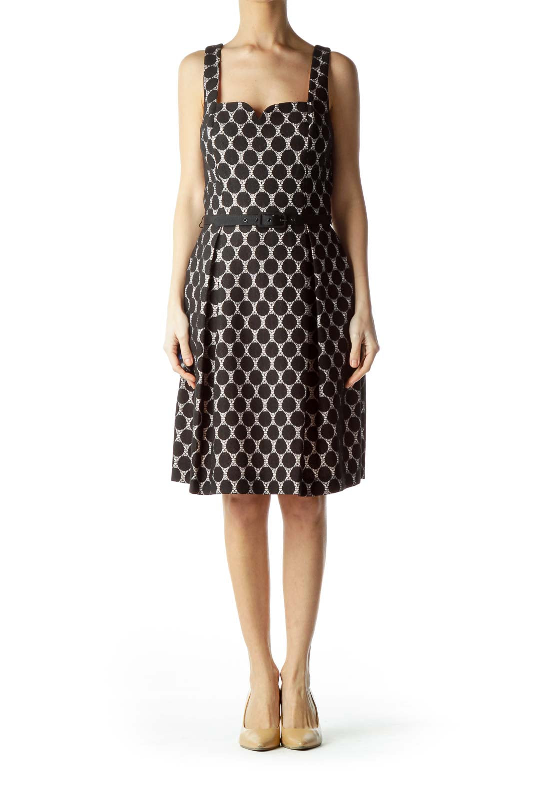 Black & Pink Lace Polka Dot Sleeveless Work Dress