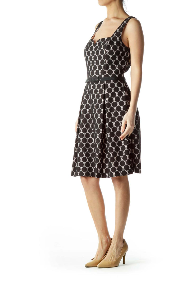 Black & Pink Lace Polka Dot Sleeveless Work Dress