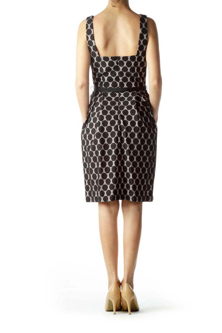 Black & Pink Lace Polka Dot Sleeveless Work Dress