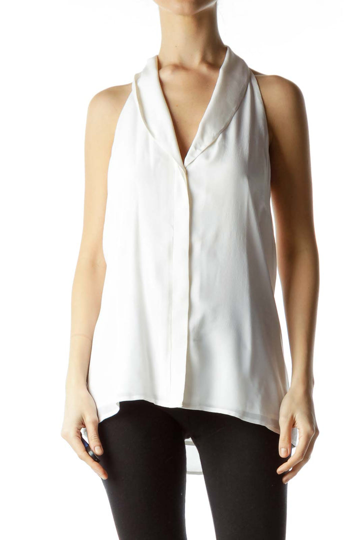 White Silk Halter Button Down Blouse