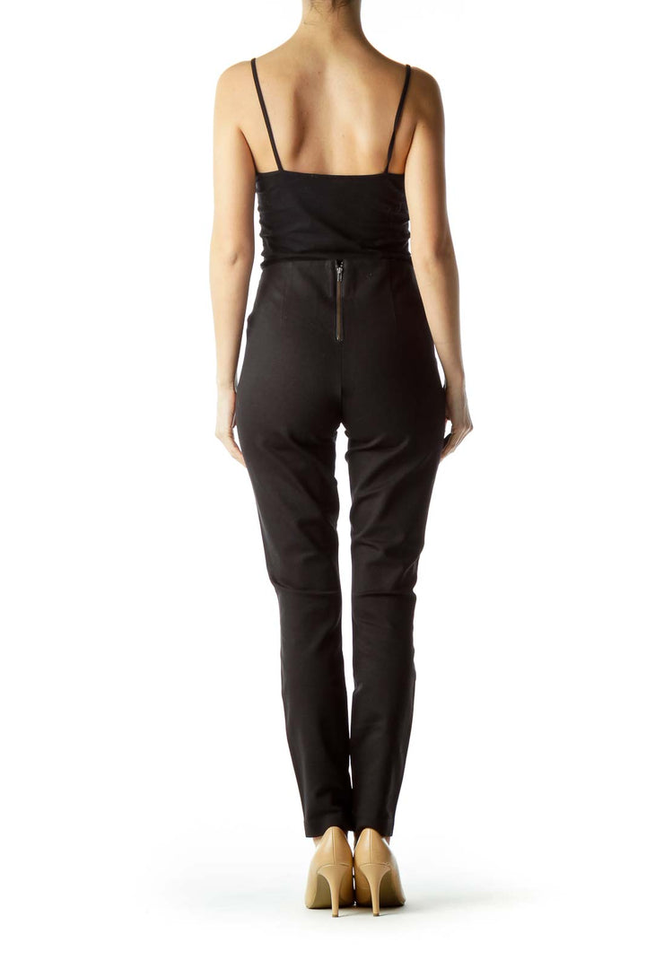 Black High-Waisted Front Leather Slim Pants