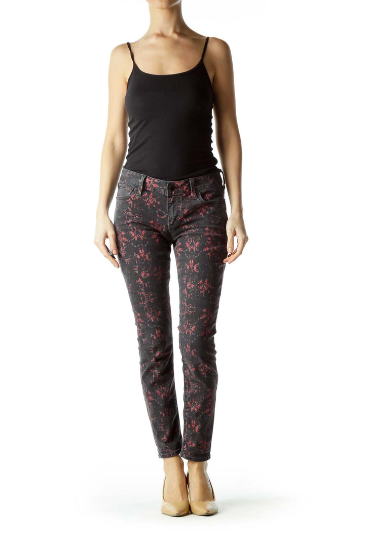 Black Red Print Denim Skinny Jeans