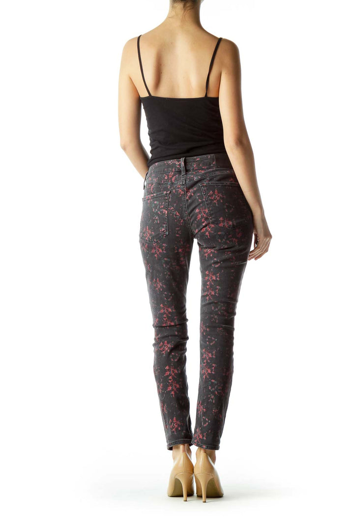 Black Red Print Denim Skinny Jeans