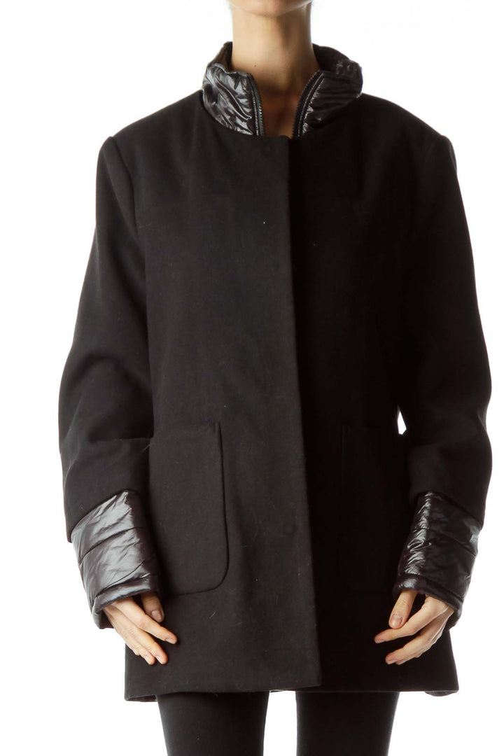 Black Padded Detailed Single Breasted Coat