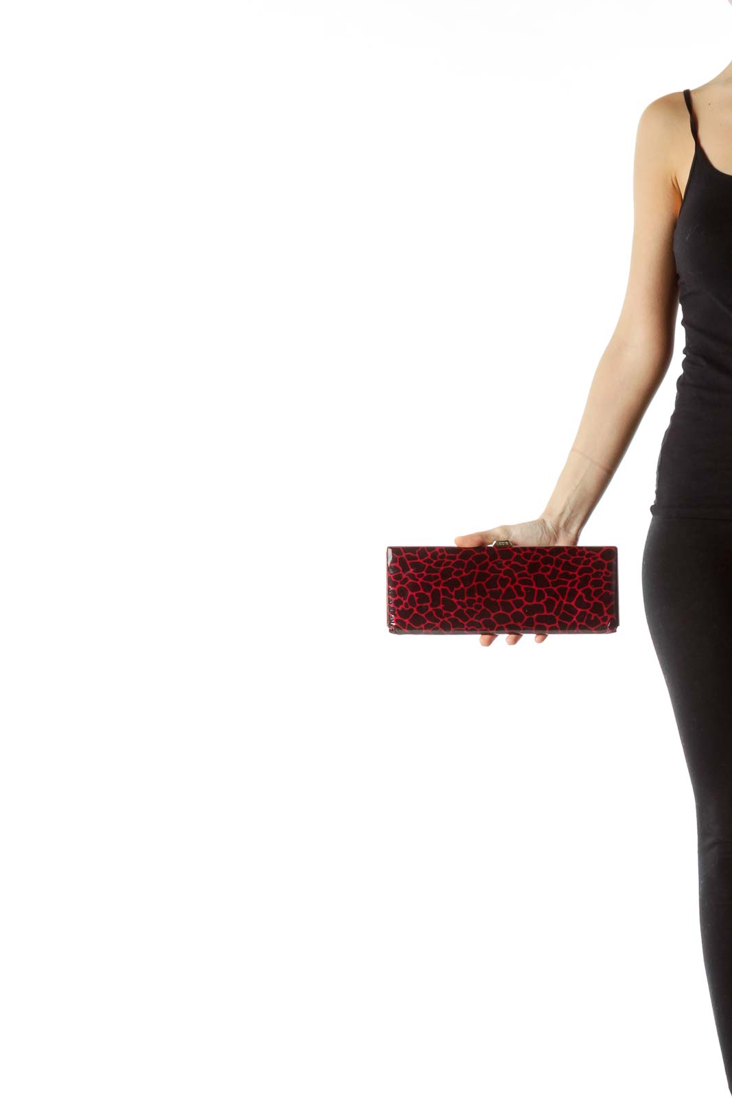 Black Red Animal Print Patent Clutch