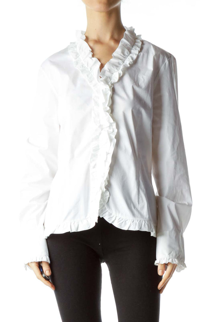 White Ruffled Long Sleeve Blouse