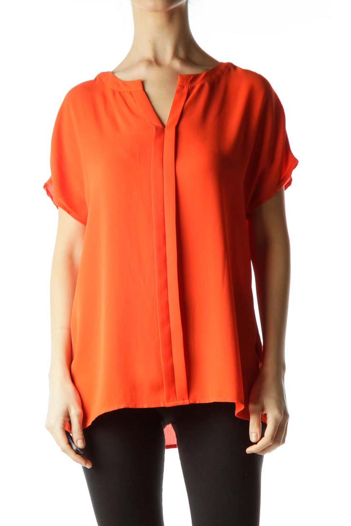 Orange Round Neck Short Sleeve Blouse