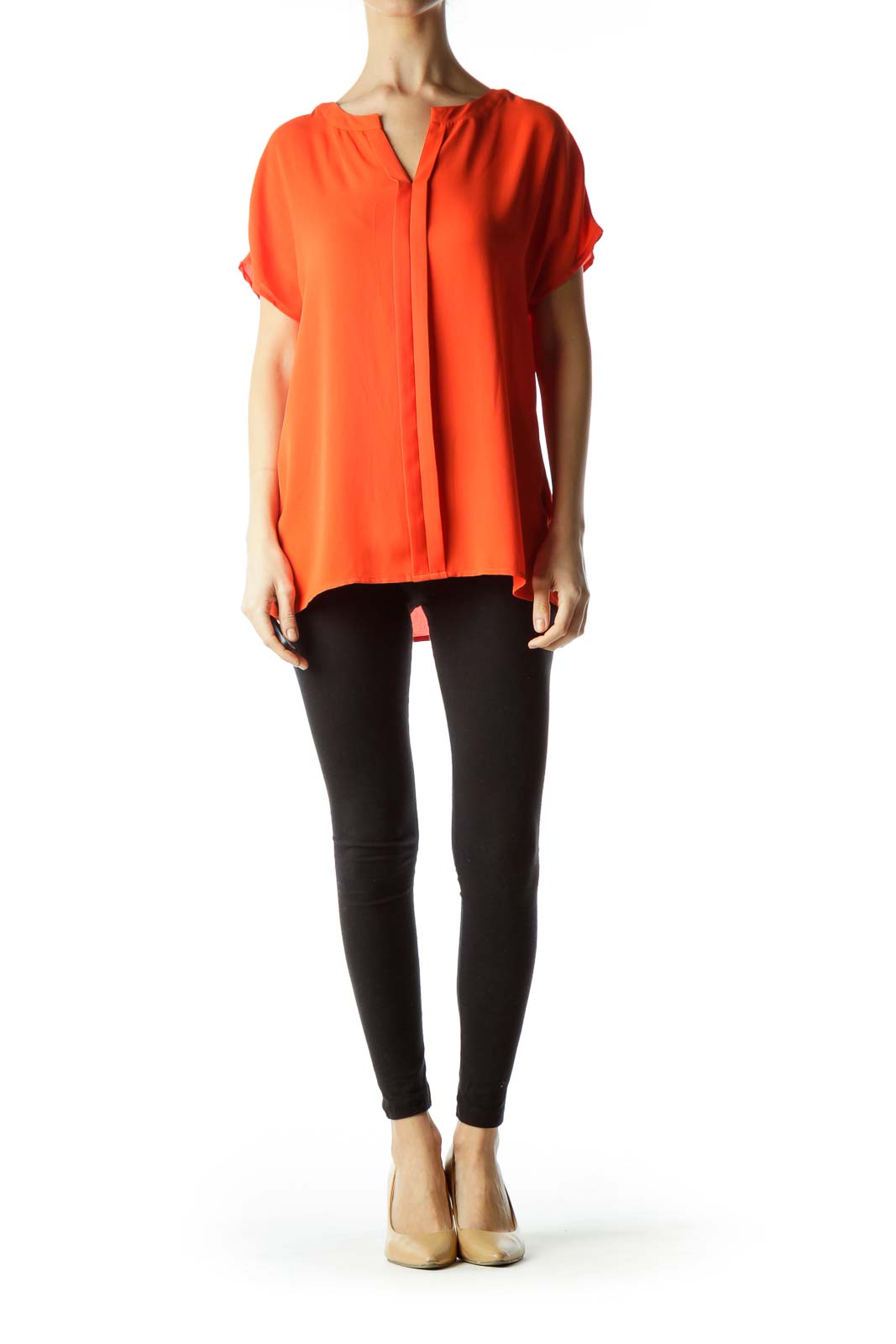 Orange Round Neck Short Sleeve Blouse