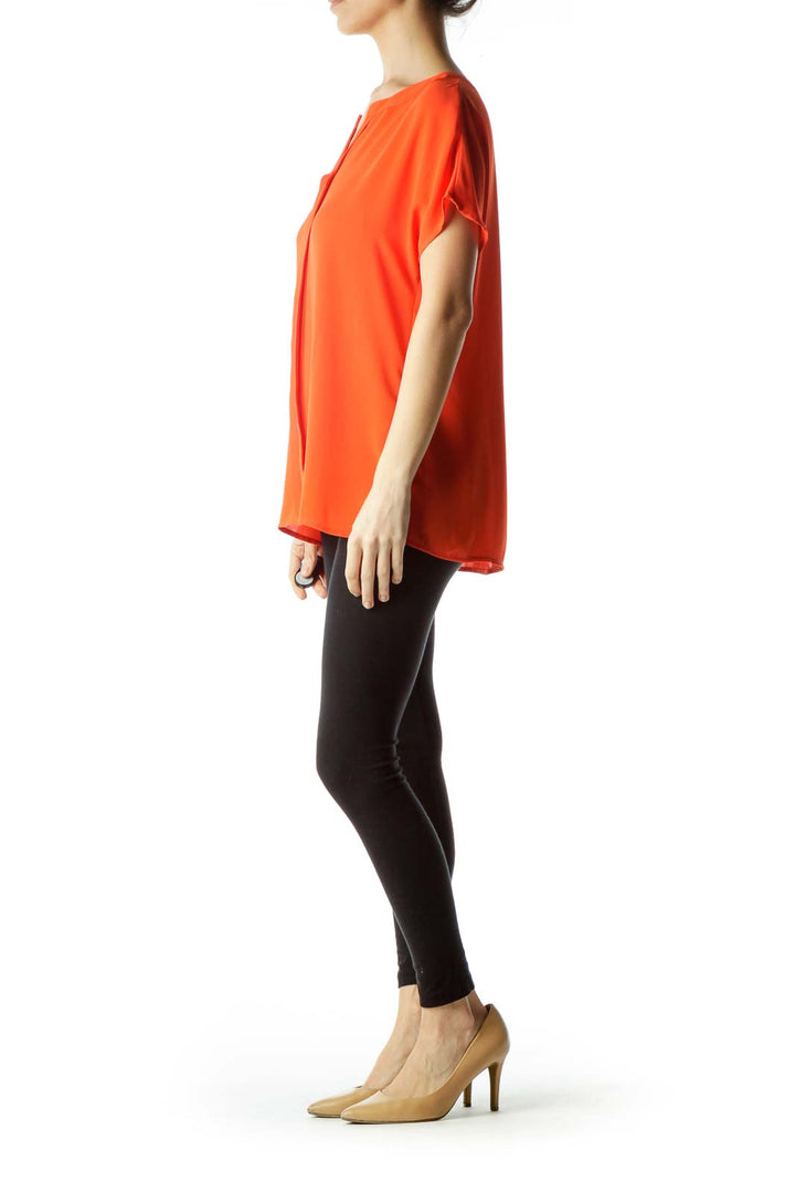 Orange Round Neck Short Sleeve Blouse