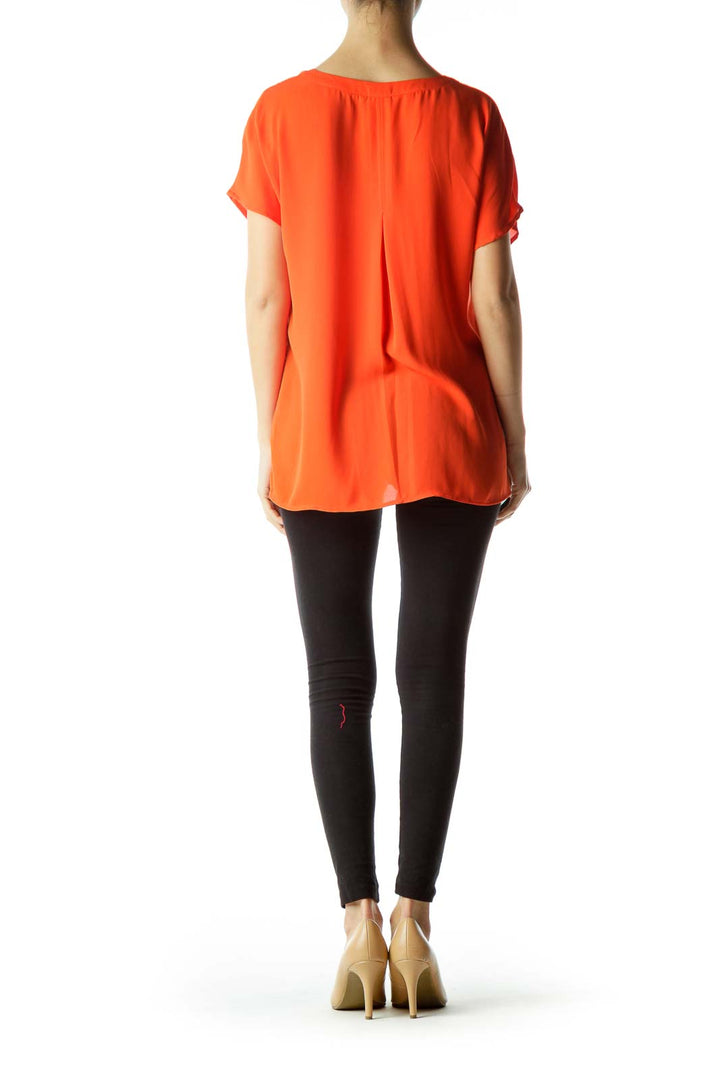 Orange Round Neck Short Sleeve Blouse