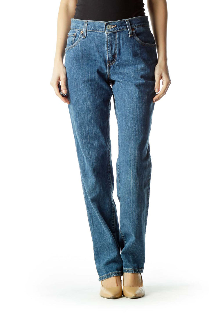 Blue Denim Straight-Leg Jeans