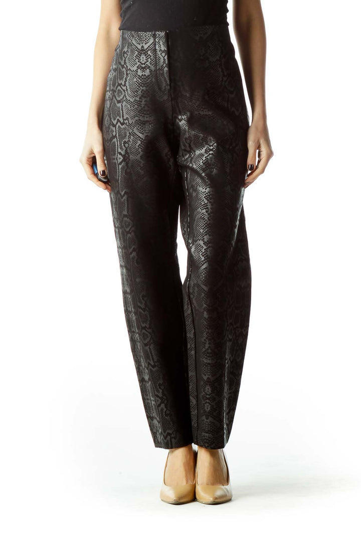 Black Gray Shiny Finish Snakeskin Print Pants