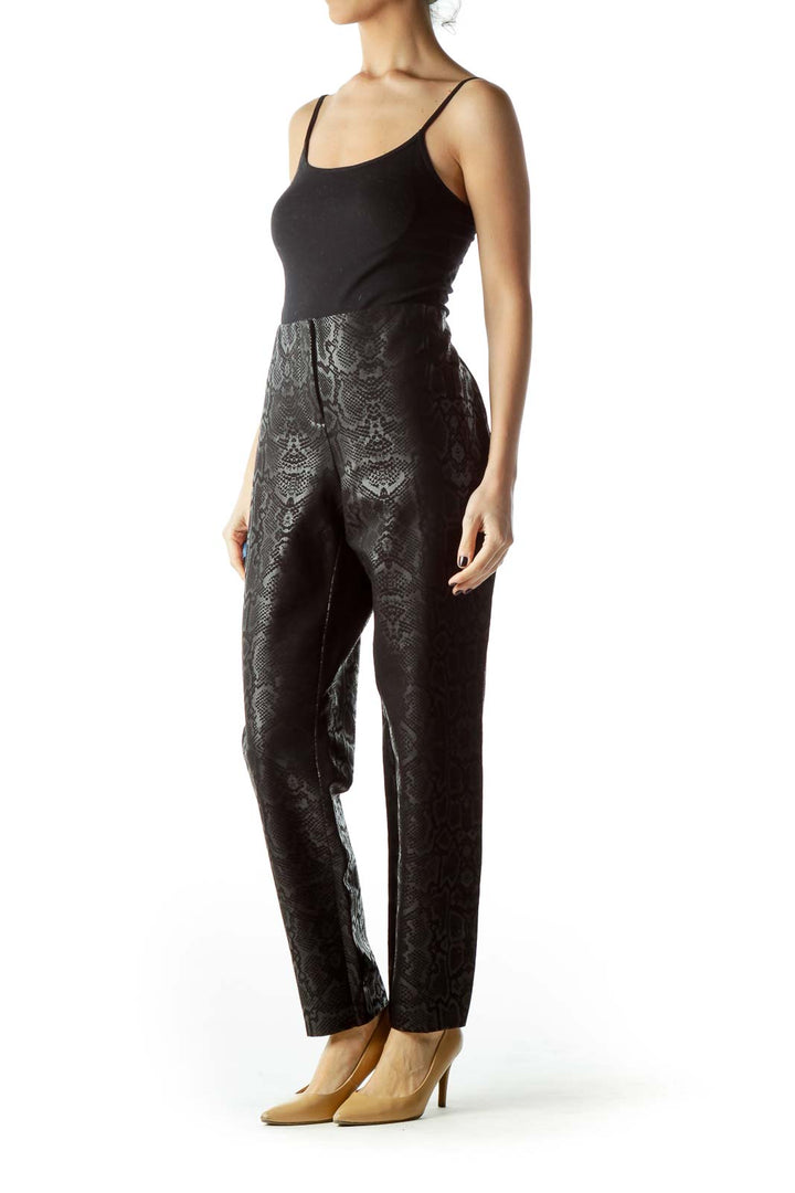 Black Gray Shiny Finish Snakeskin Print Pants