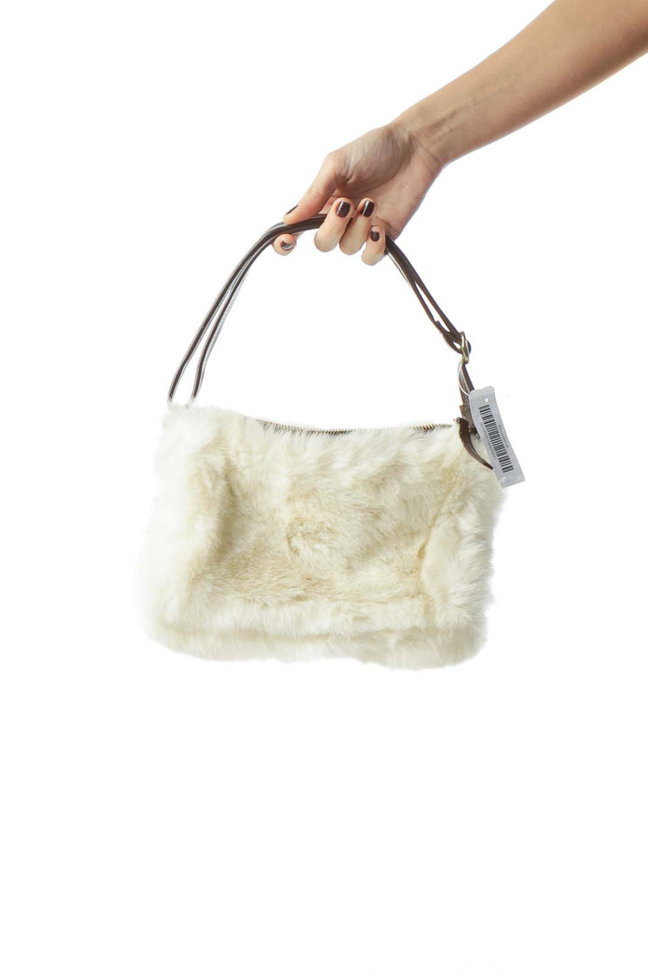 Dark Chocolate Color Cream Fur Shoulder Bag