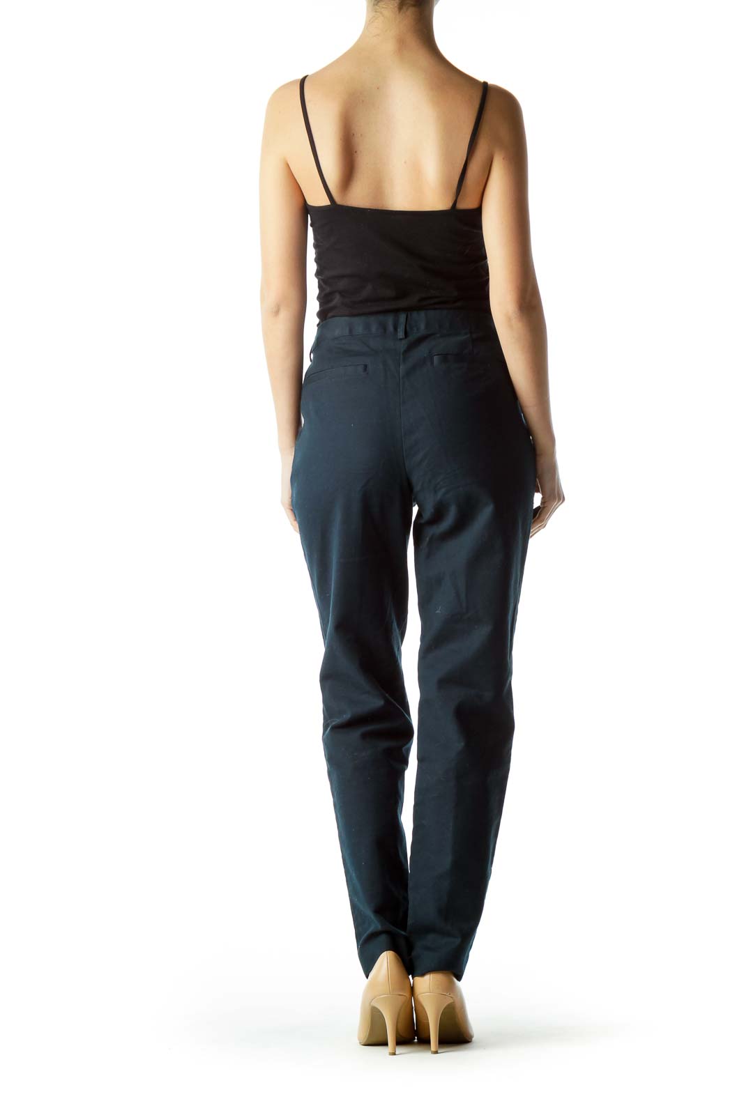 Navy Pants with Gold Zipper Pockets