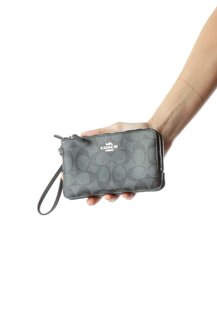 Gray Monogrammed Double Pocket Wristlet