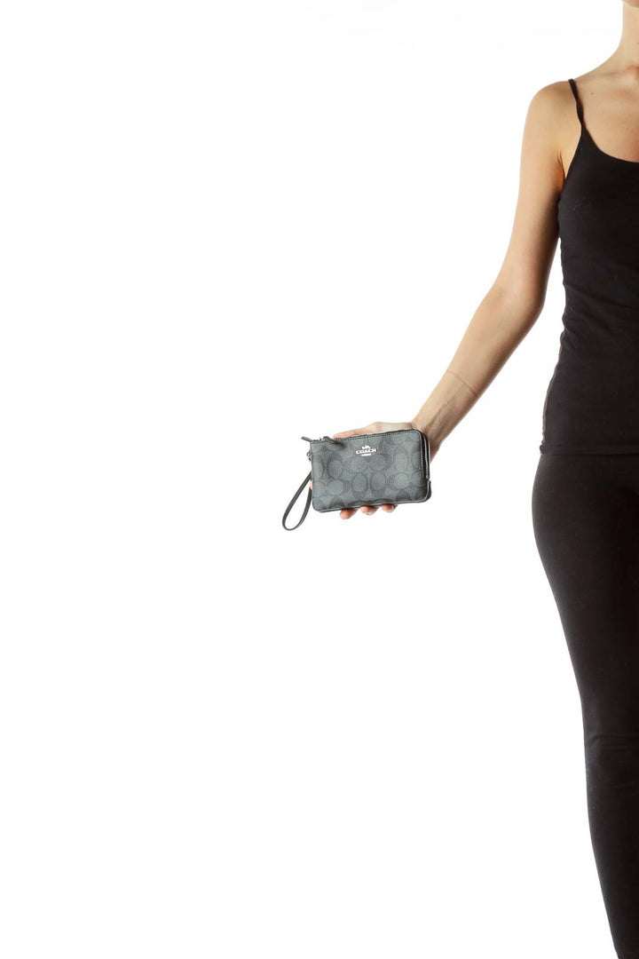 Gray Monogrammed Double Pocket Wristlet